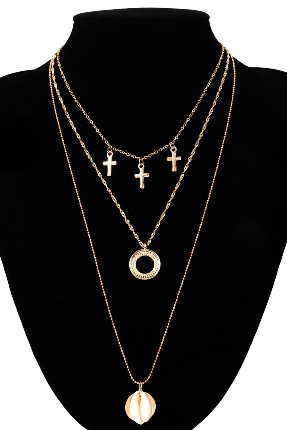 Cross Loop Shell Multi-layered Pendant Necklace