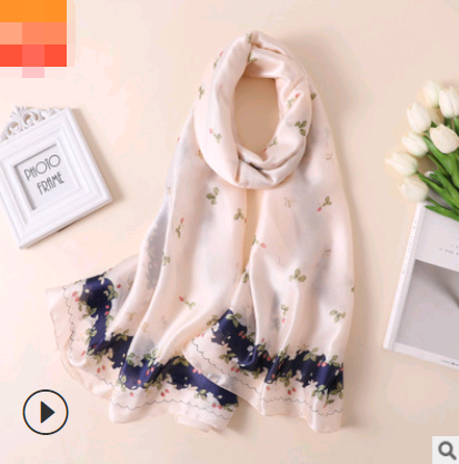 Spring, summer and autumn, new flowers, elegant and high-end artificial silk scarf, female decorative shawl, sunscreen beach towel