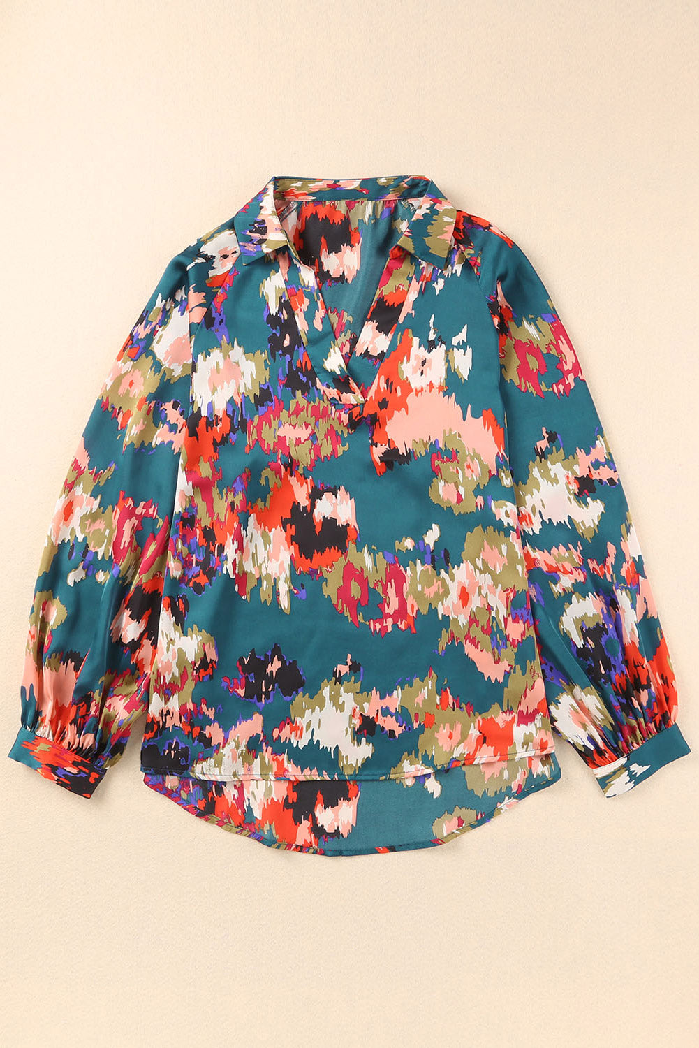 Graffiti Printed V Neck Puff Sleeve Blouse