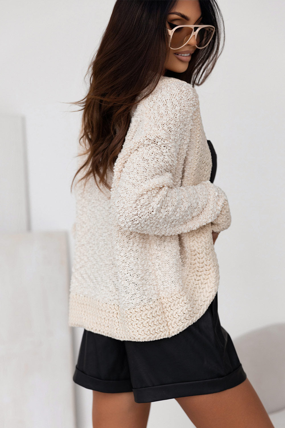 Fiery Red Popcorn Knit Open Front Cardigan