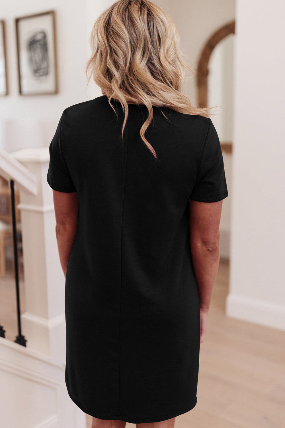 Side Pockets Short Sleeve Tunic Top