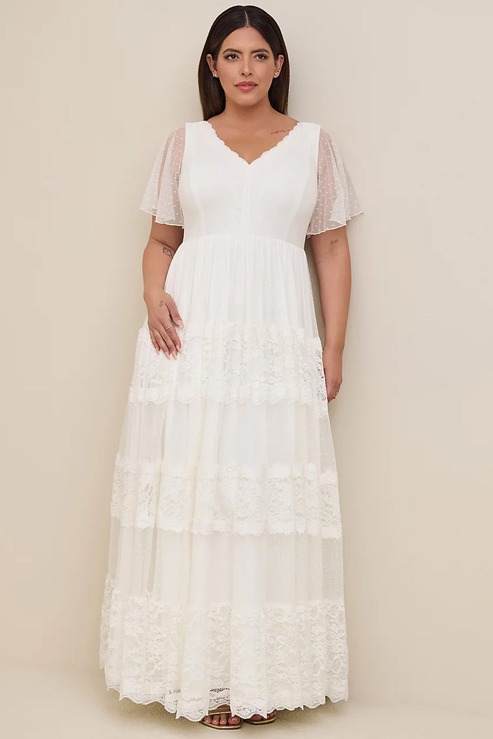 Plus Size Lace A-line Boho Wedding Dress