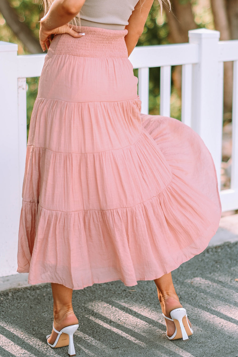 Smocked High Waist Tiered Maxi Skirt