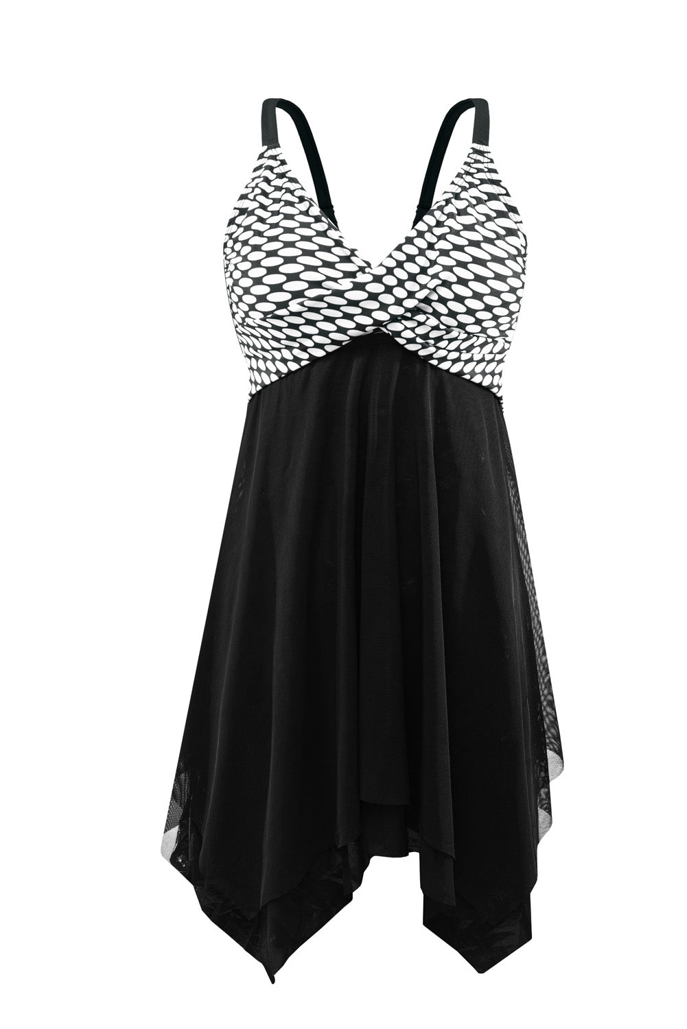 Retro Polka Dot Print Handkerchief Hem Tankini Set