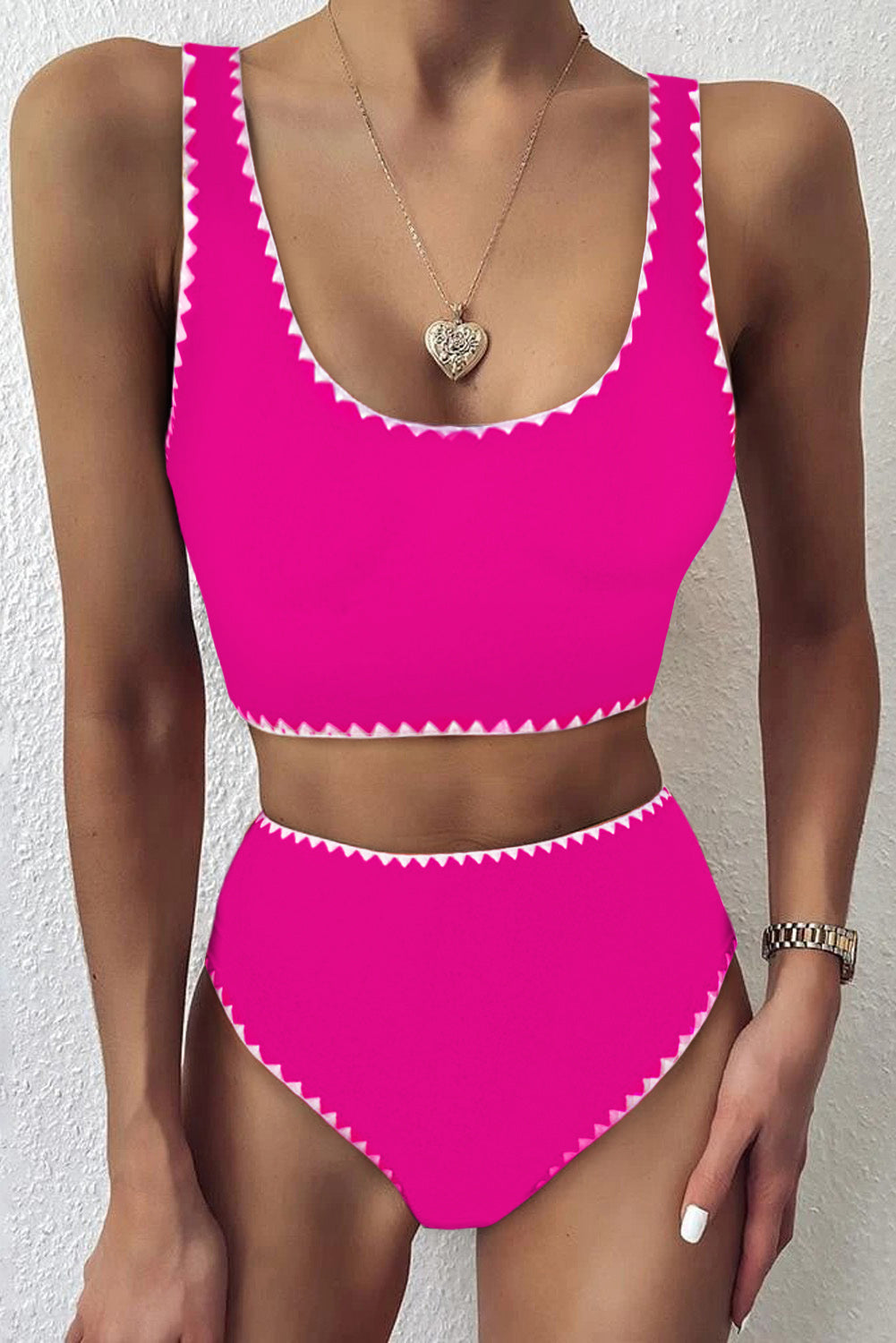 U-Neck Contrast Trimmed Bikini Set