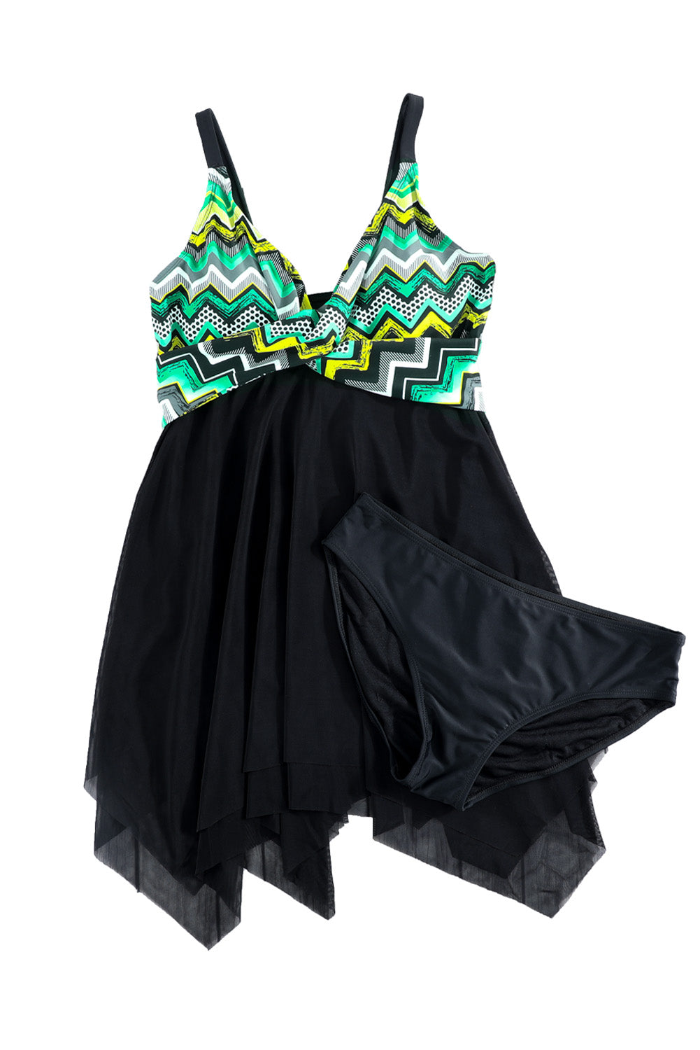 Retro Polka Dot Print Handkerchief Hem Tankini Set