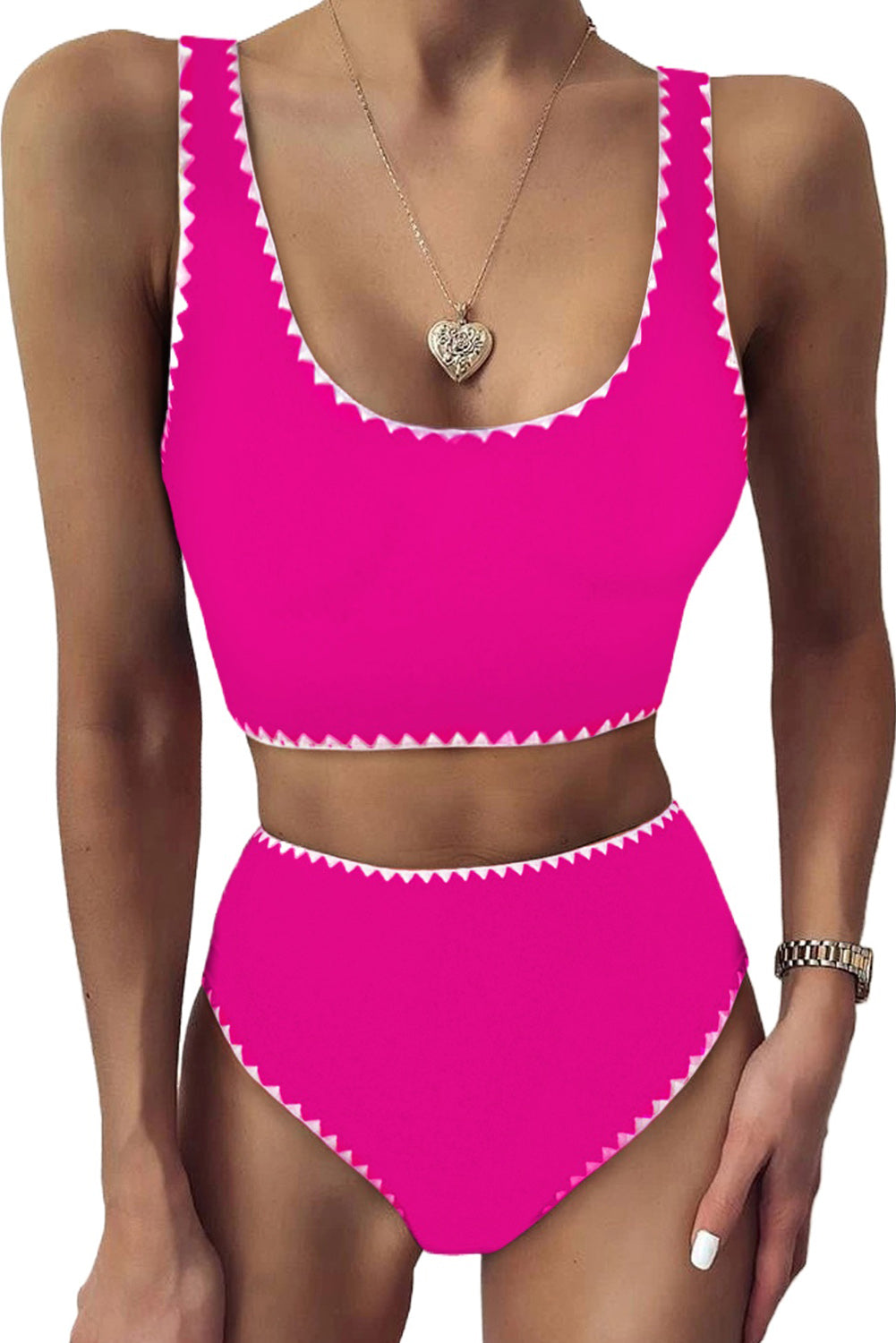 U-Neck Contrast Trimmed Bikini Set