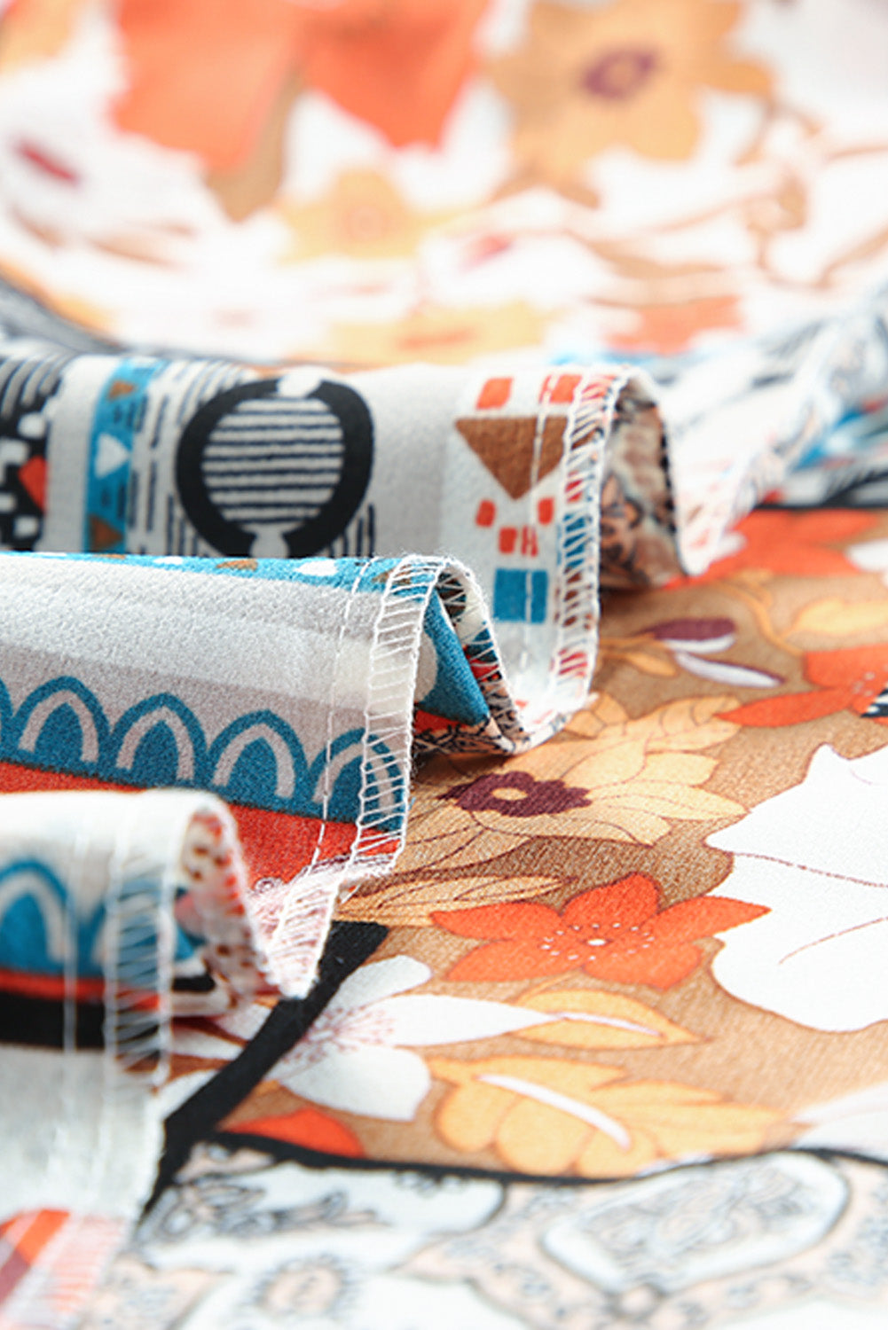 Multicolor Boho Patchwork Print Flowy Long Sleeve Kimono