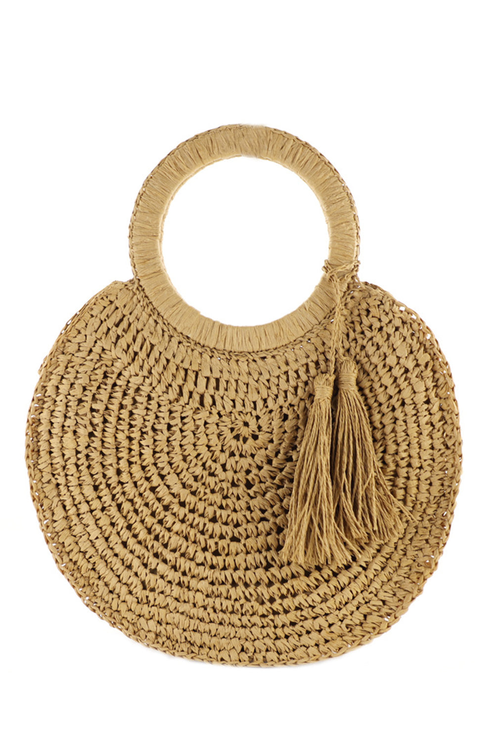 Tassel Braided Round Straw Satchel 35*10*35