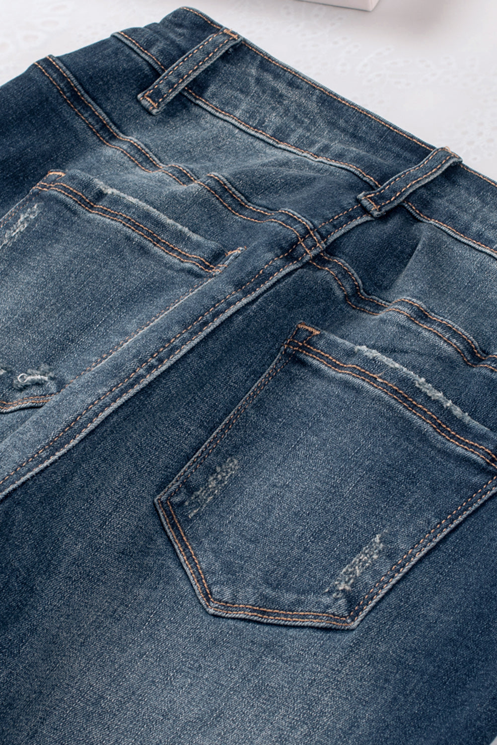 Button Fly High Waist Ripped Skinny Fit Ankle Jeans