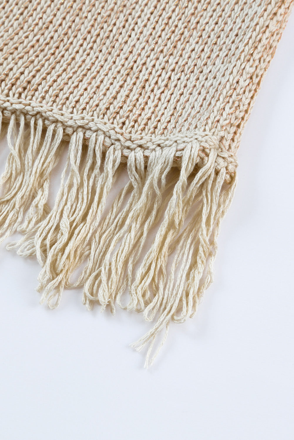 Khaki Crochet Knitted Fringed Short Sleeve Top