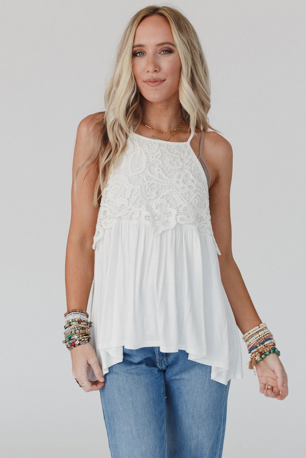 Lace Splicing Flowy Tank Top