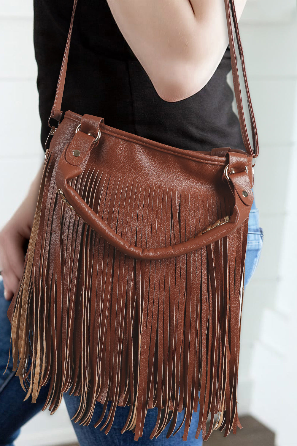 Chestnut Western Fashion Fringed Leather Shoulder Bag