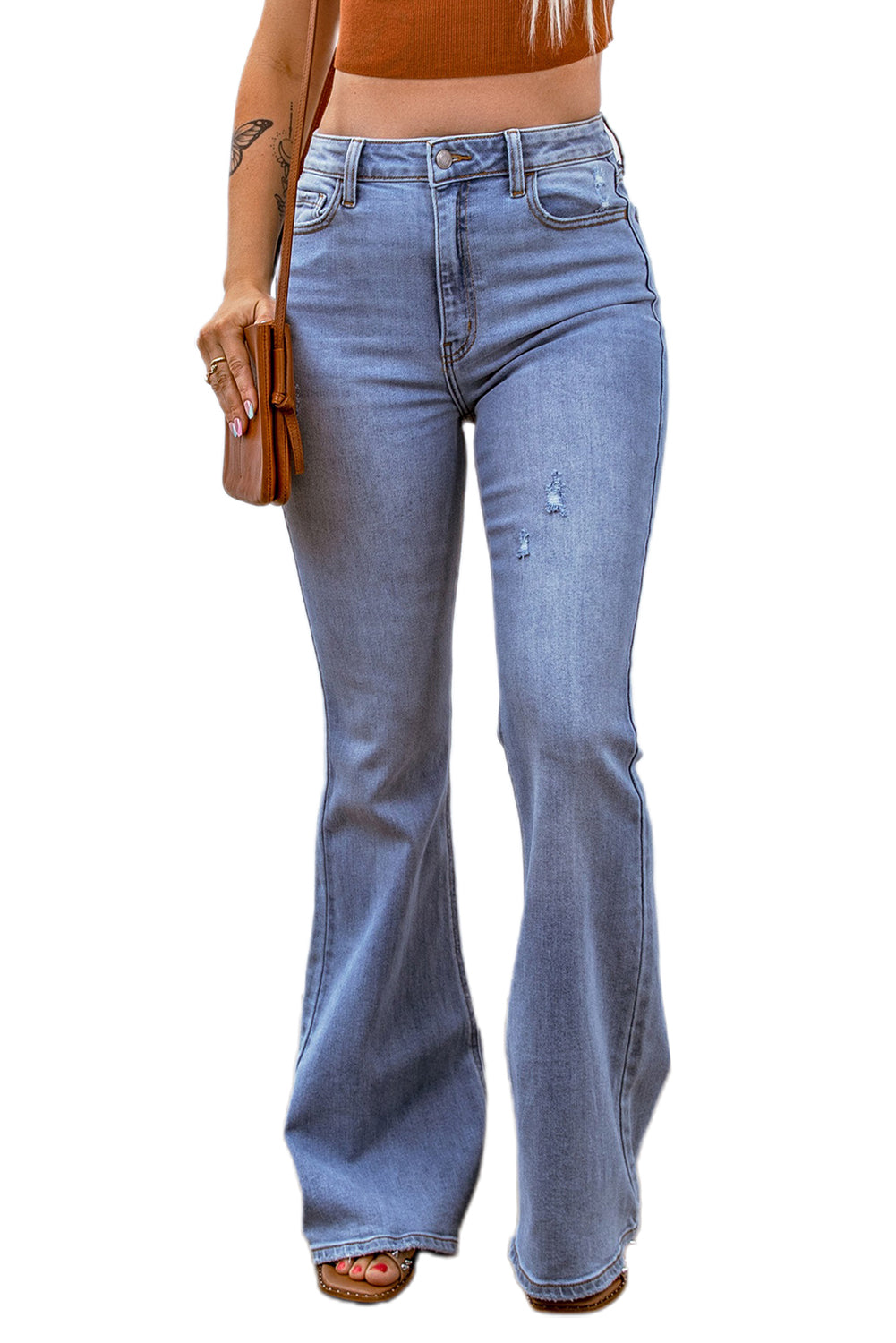 Distressed High Waist Flare Jeans