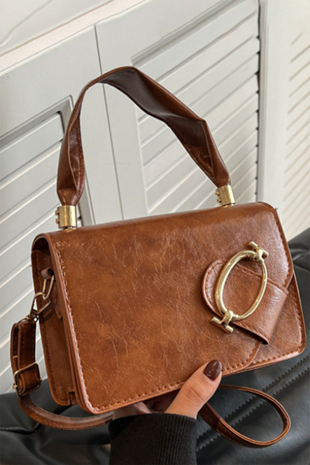 Metal Decor Flap Square Crossbody Bag