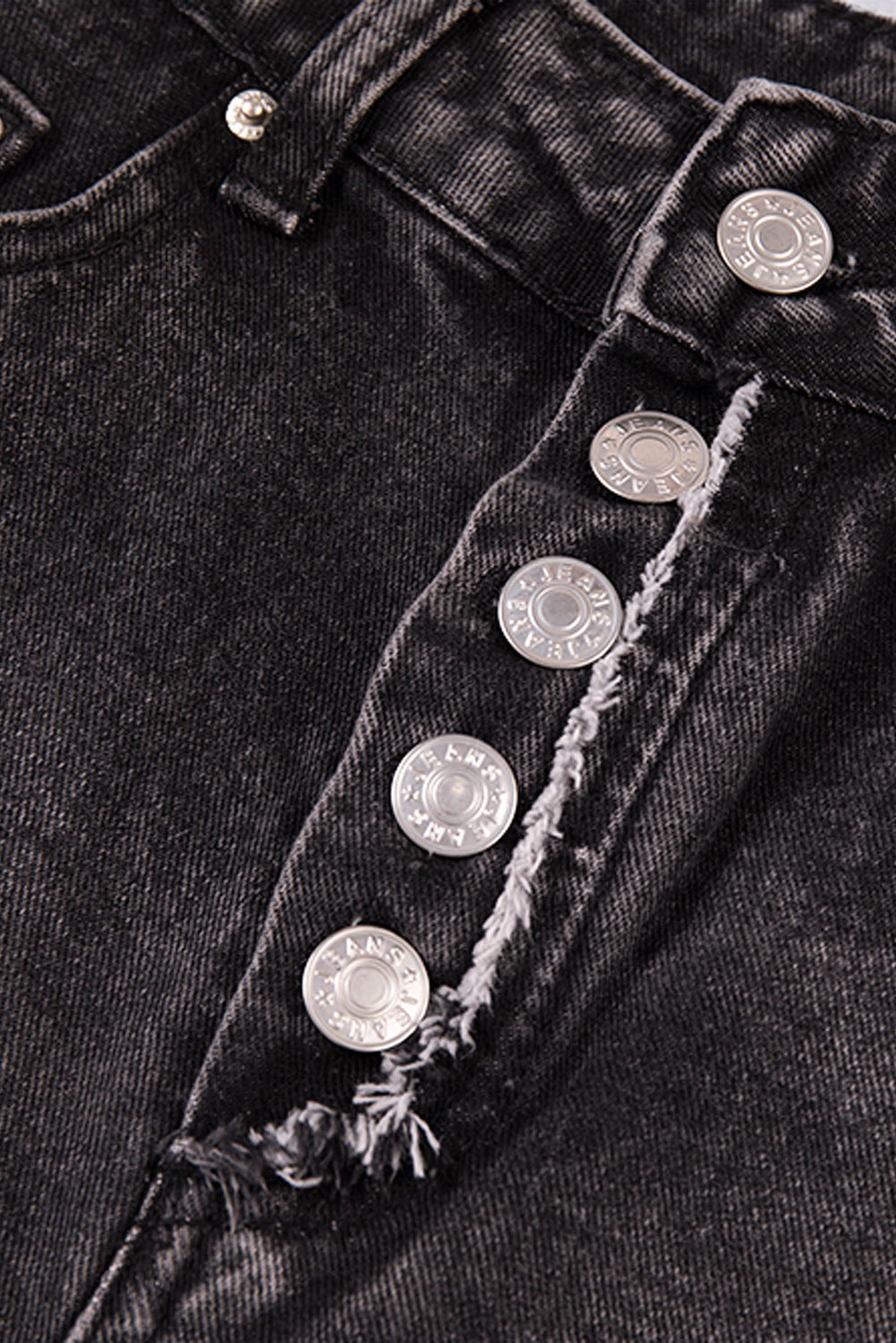 Button Fly Distressed High Waist Denim Shorts