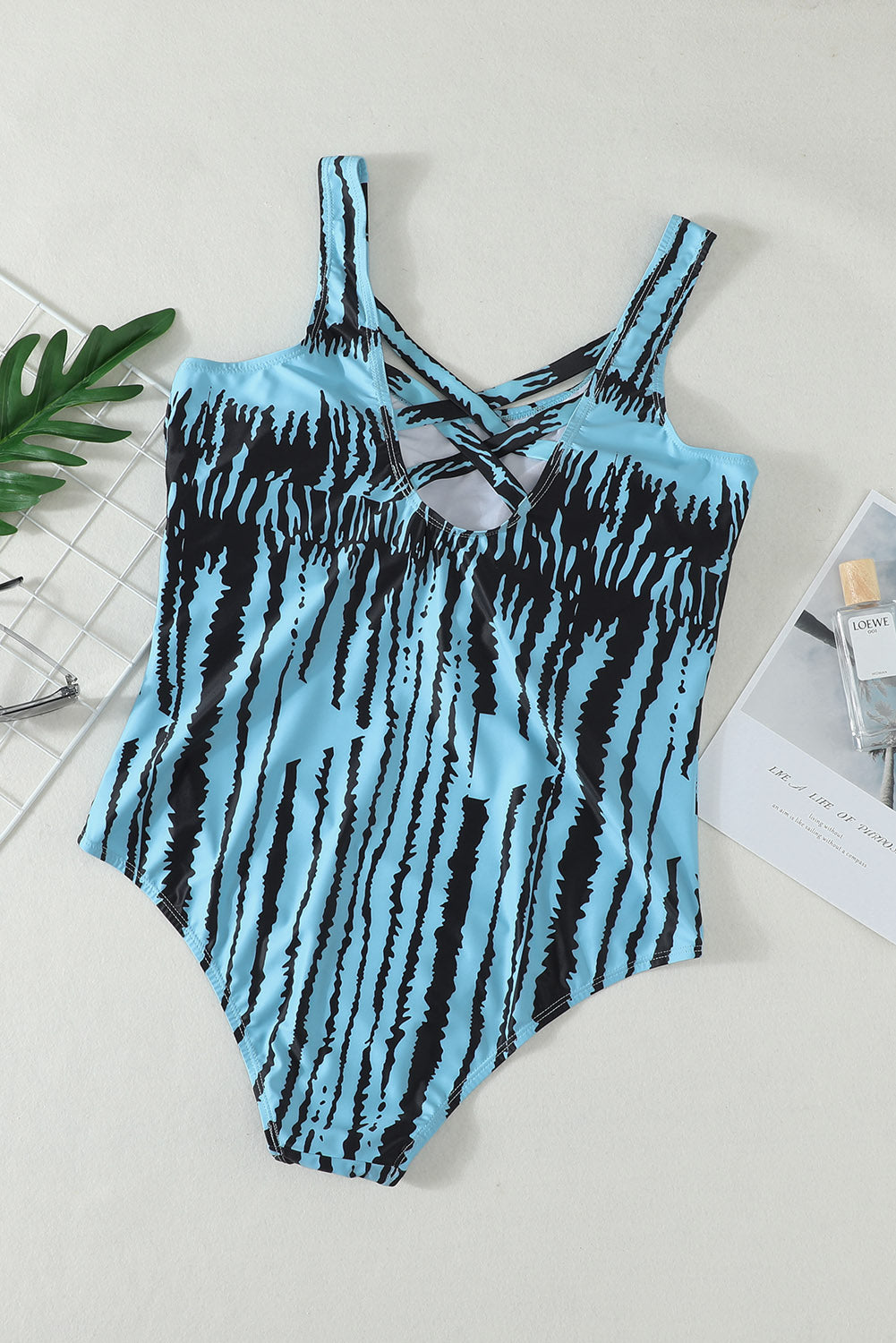 Floral Print Criss Cross U-neck One-piece Swimsuit