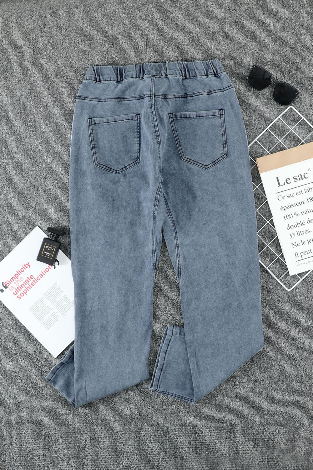 Drawstring High Waist Daisy Patches Straight Leg Jeans