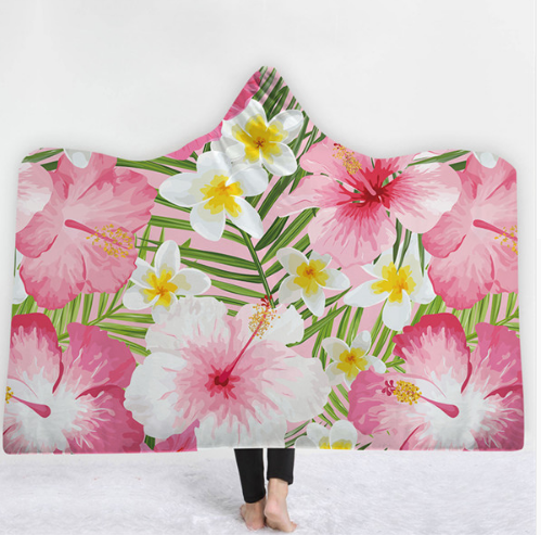 Hooded Thermal Fleece Blanket Coral Fleece Print Winter Warm Home Travel Portable Wearable Thick Hoodie Blanket For Adults Kids