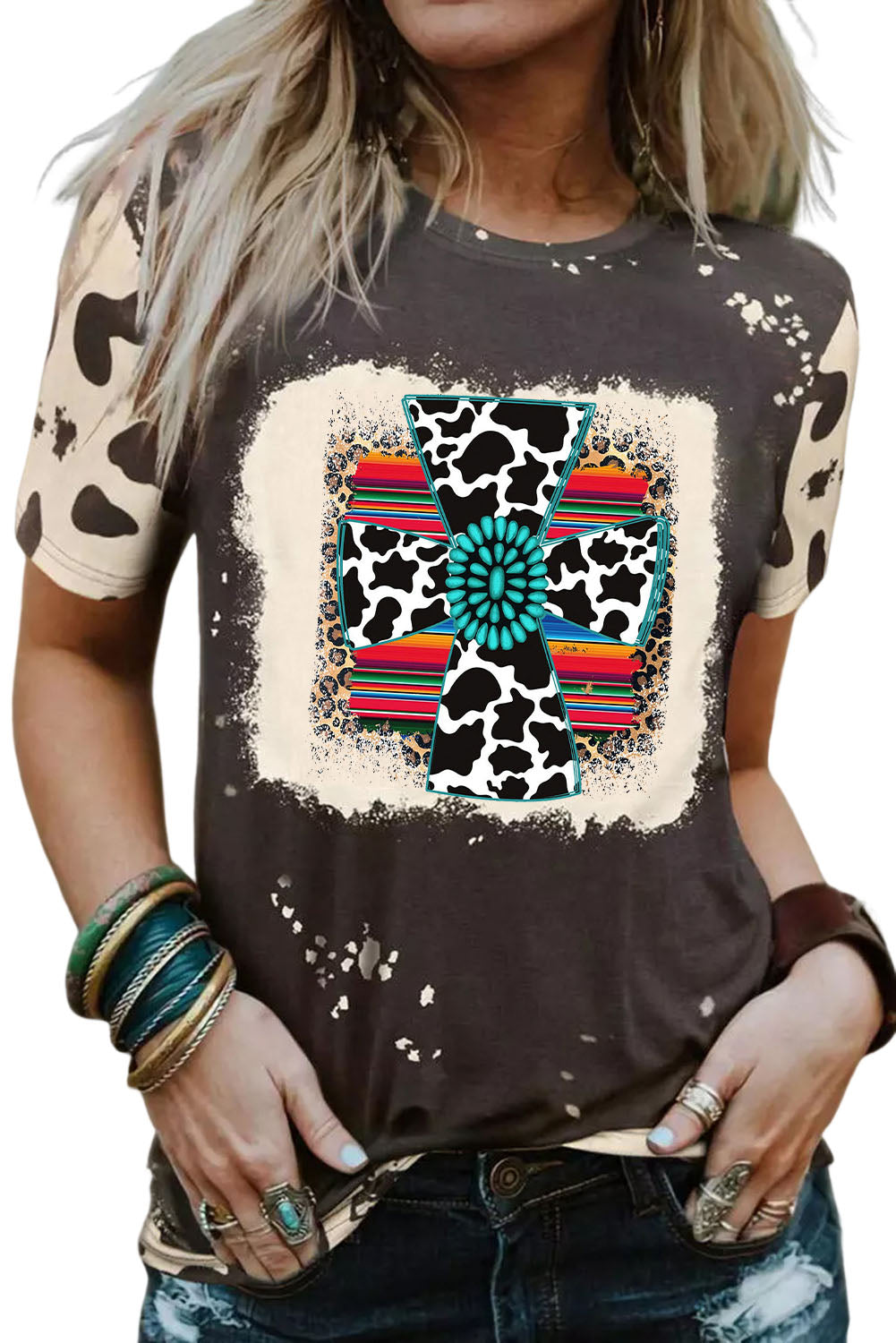 Tie Dye Bleached Crew Neck Short Sleeves T-shirt