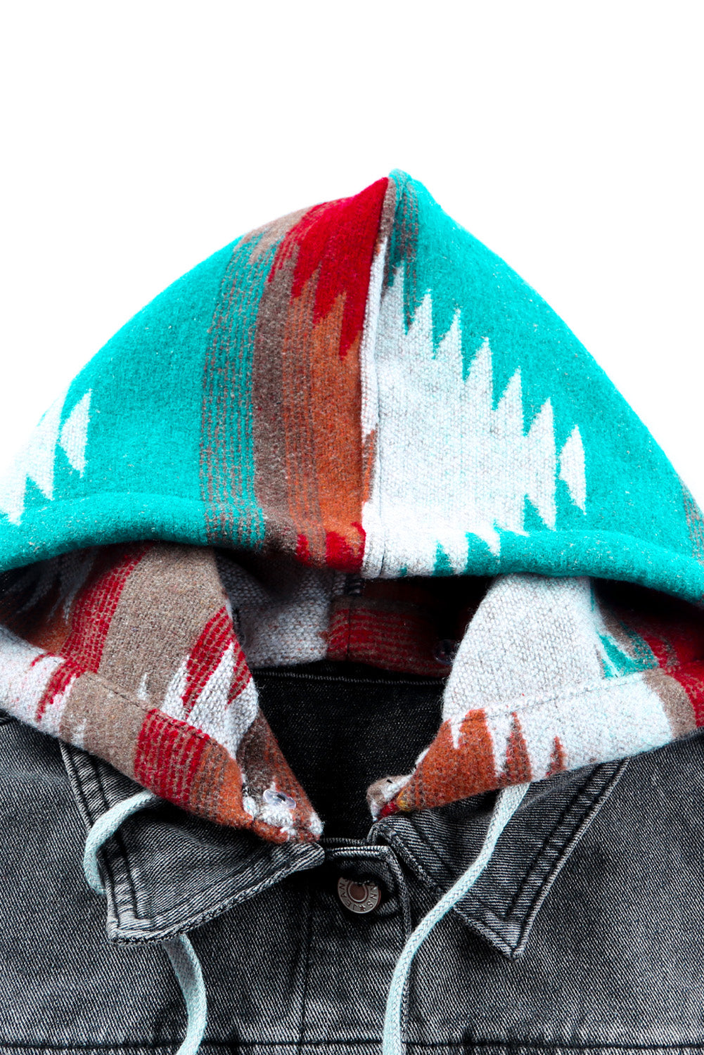 Multicolor Aztec Print Frayed Hem Denim Jacket