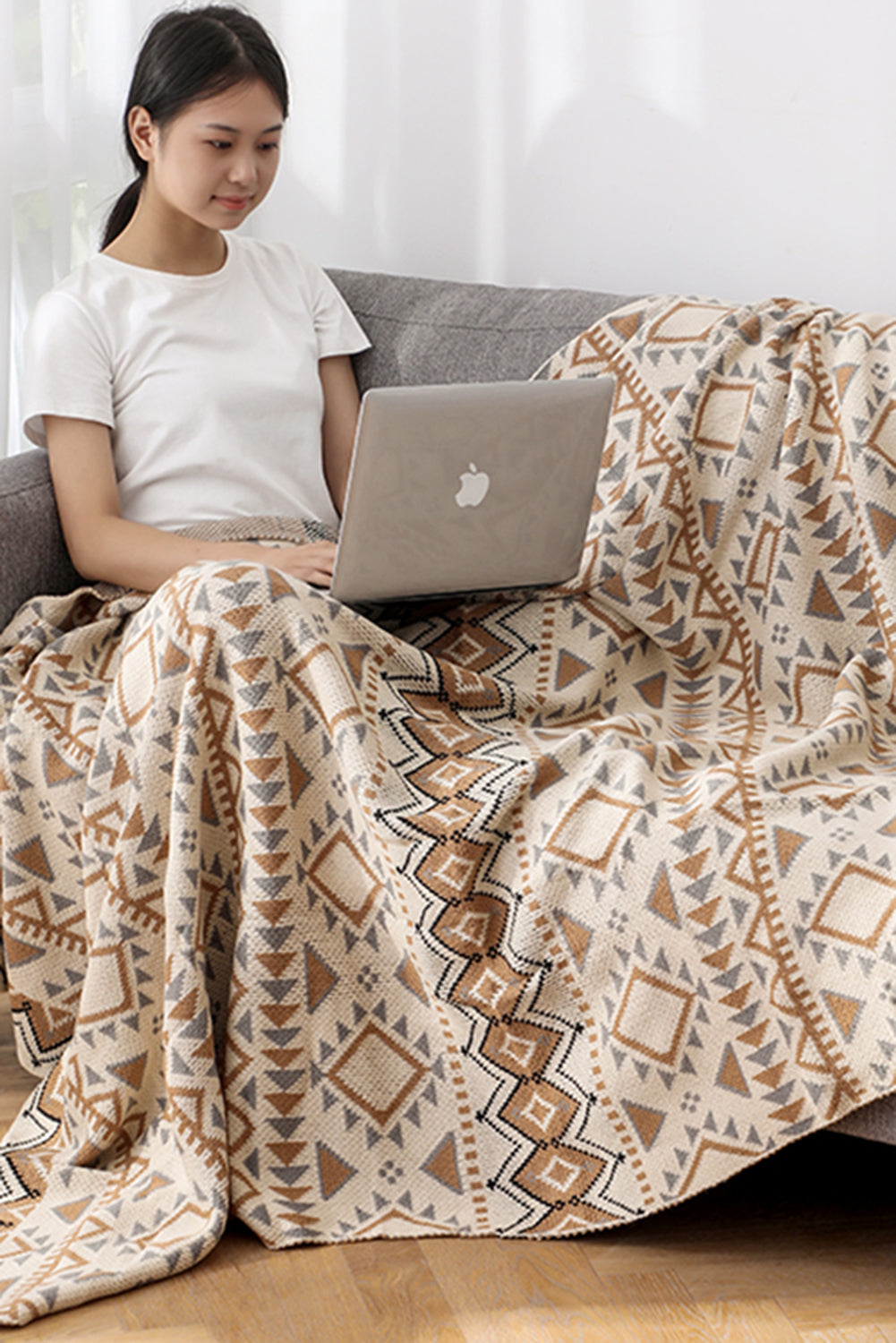 Boho Geometric Knitted Blanket 127*152CM