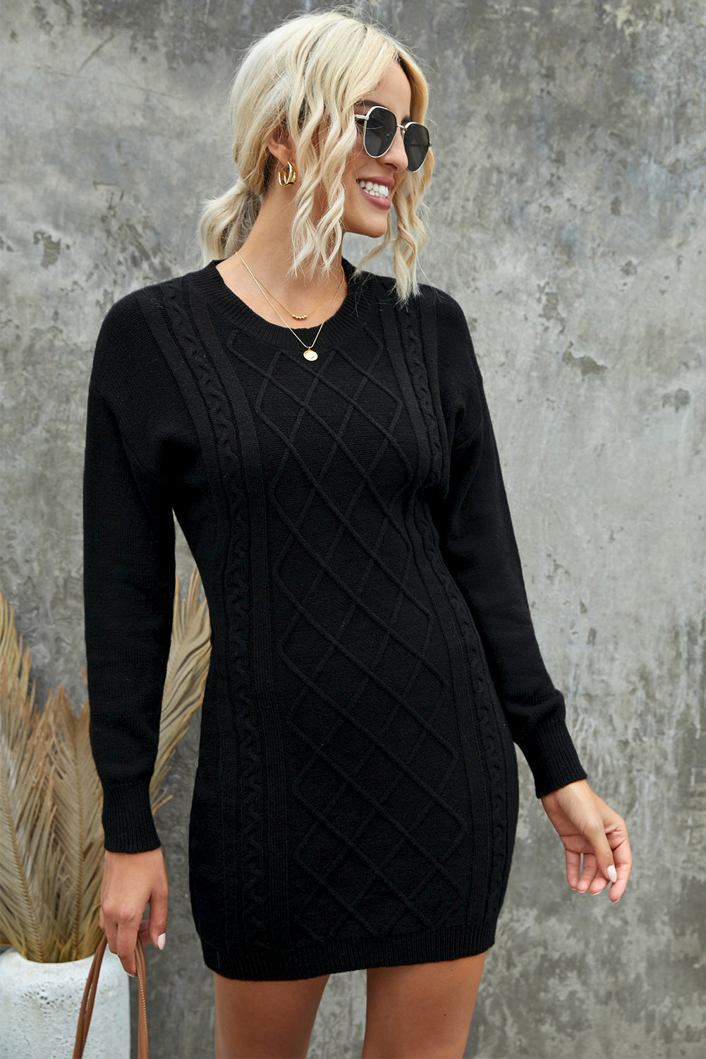 Geometric Texture Bodycon Sweater Dress