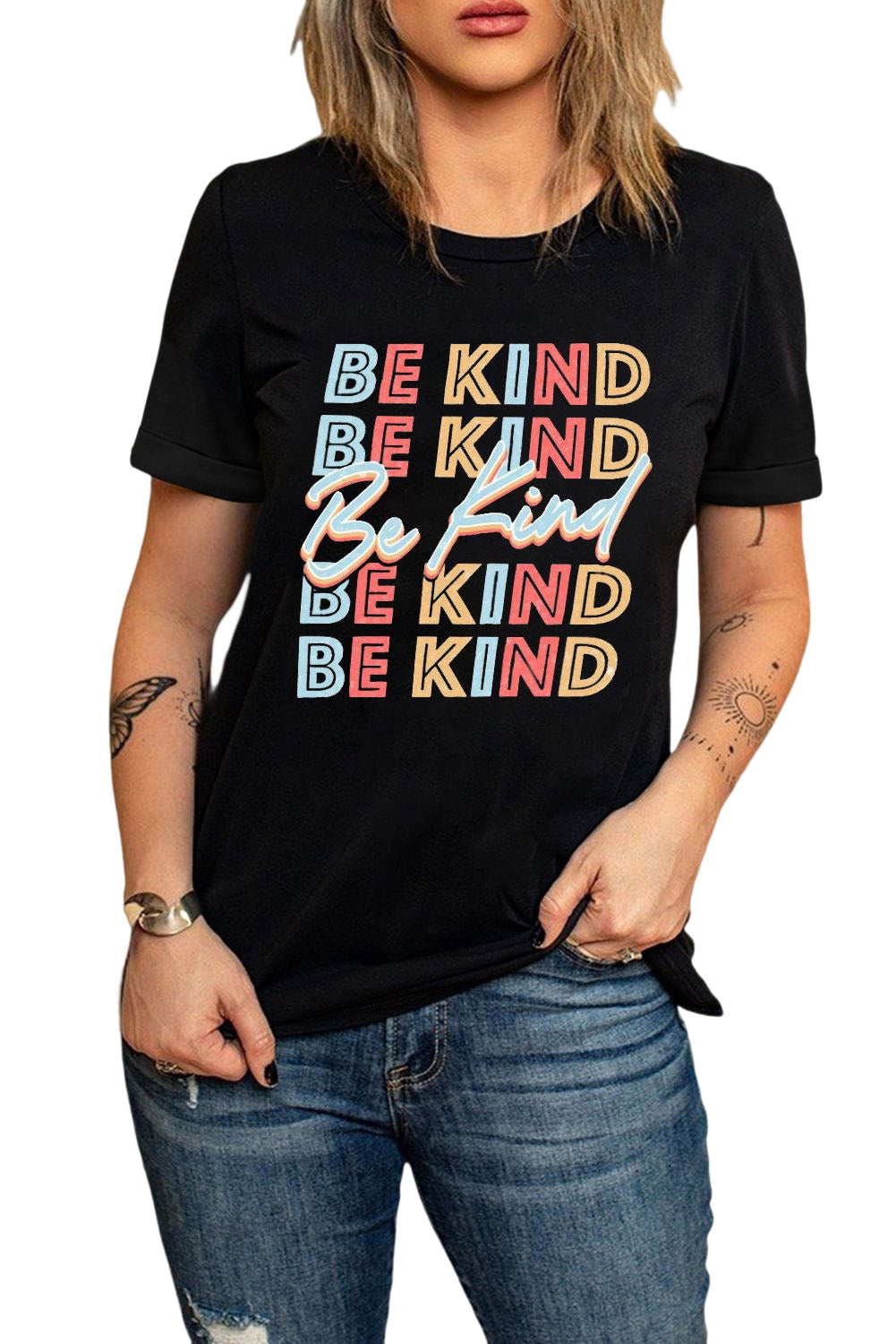 Khaki MOMLIFE Slogan Graphic Print Crew Neck T Shirt