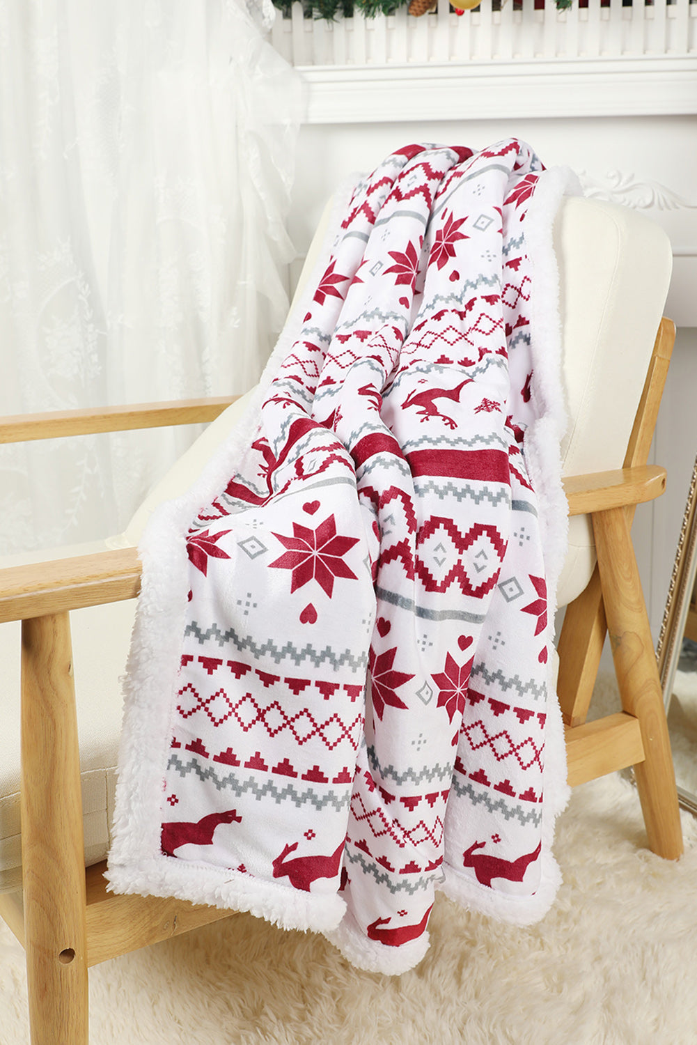 Multicolor Christmas Elk Geometric Knit Flannel Blanket 127*152cm