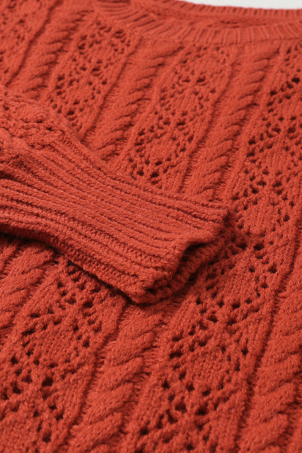 Orange Exquisite Knitted Drop Shoulder Puff Sleeve Sweater
