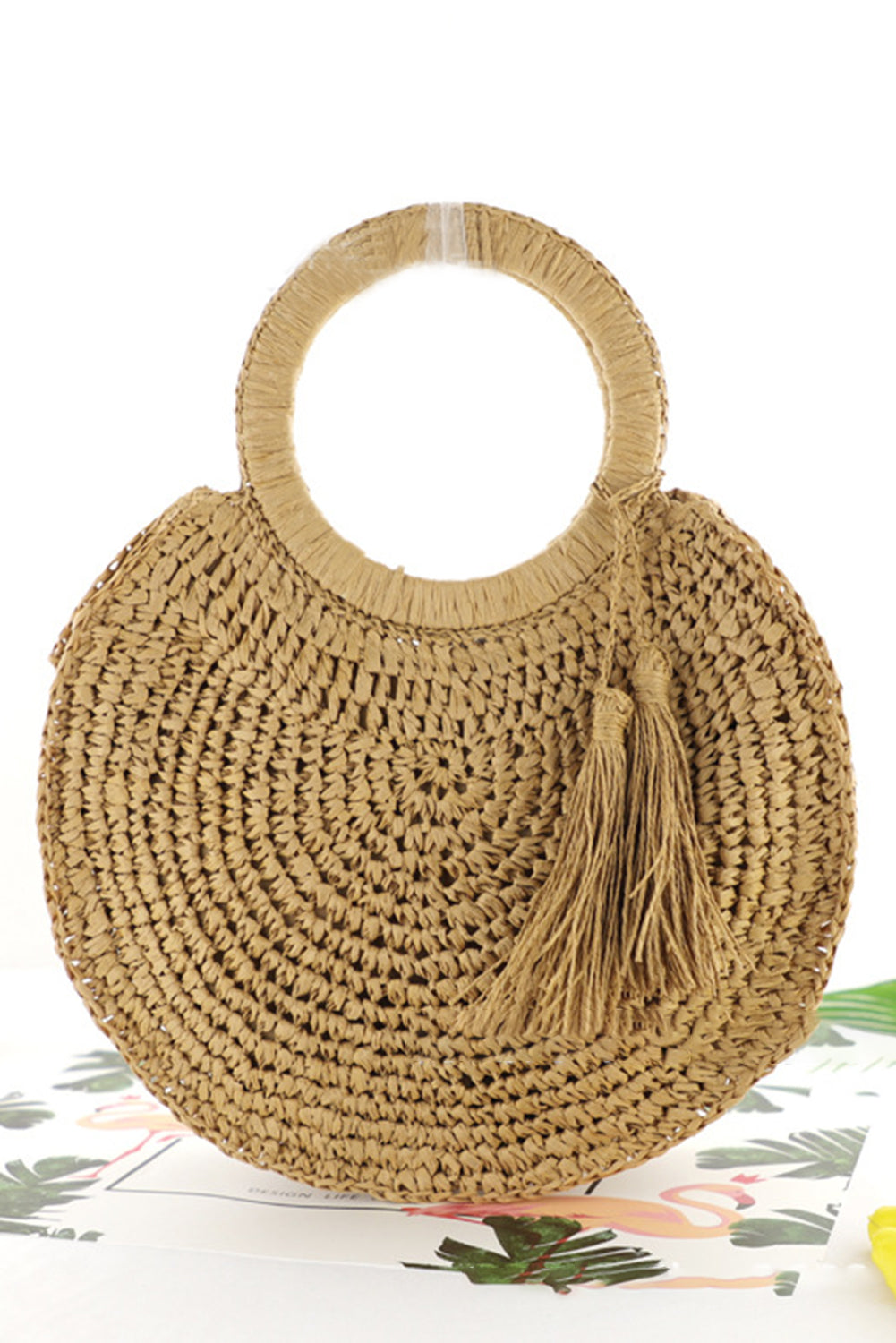 Tassel Braided Round Straw Satchel 35*10*35