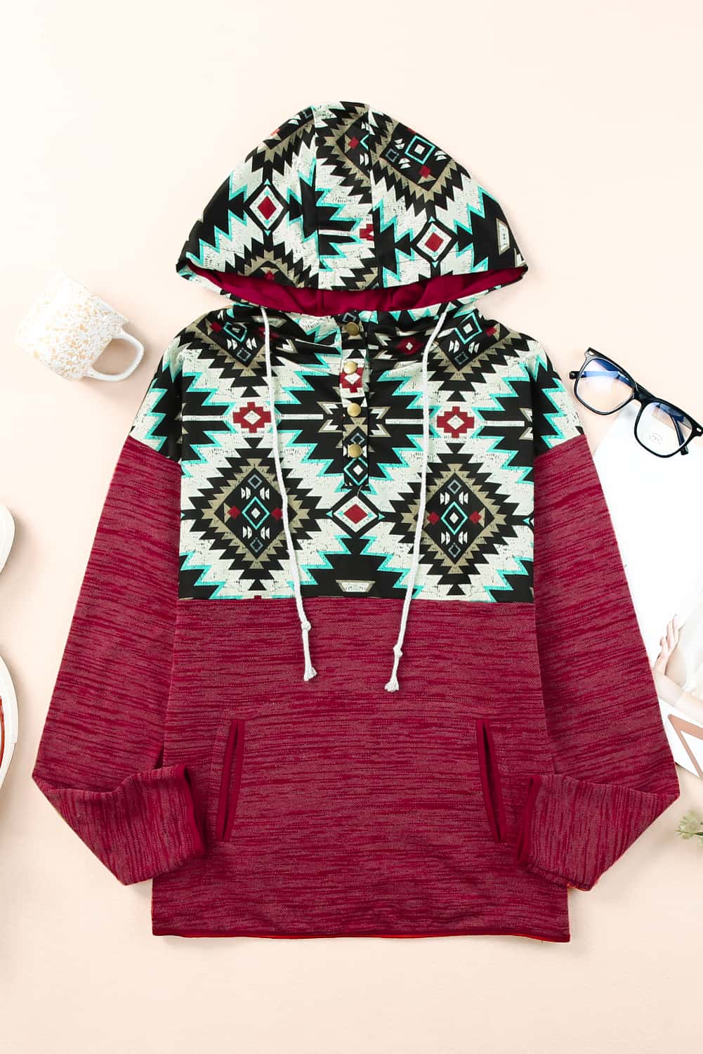 Tribal Geometric Print Hoodies with Pocket