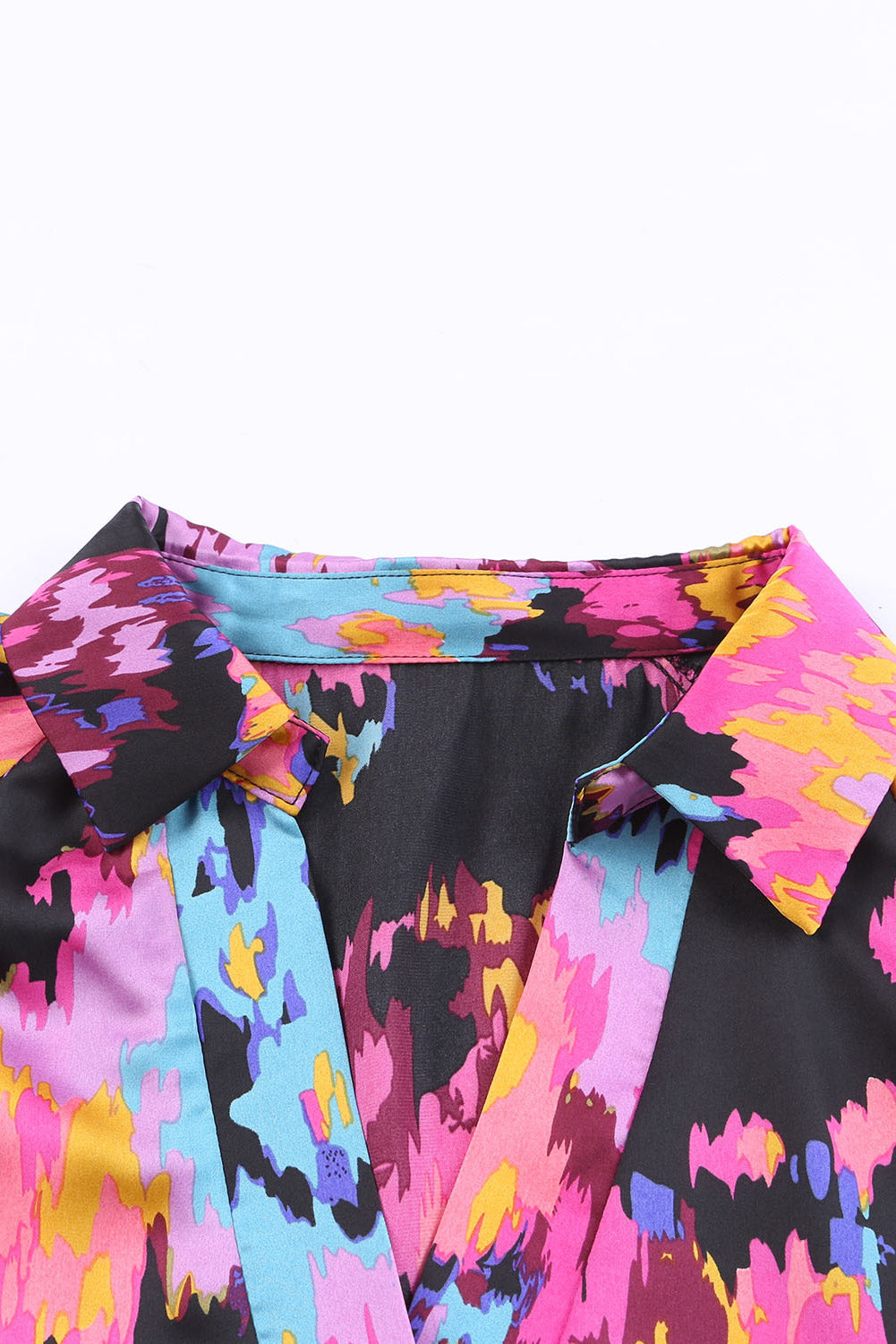 Graffiti Printed V Neck Puff Sleeve Blouse