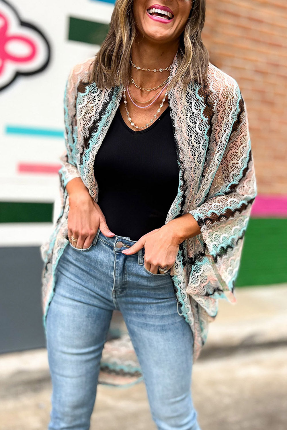 Multicolor Sheer Fish-Scale Knit Kimono