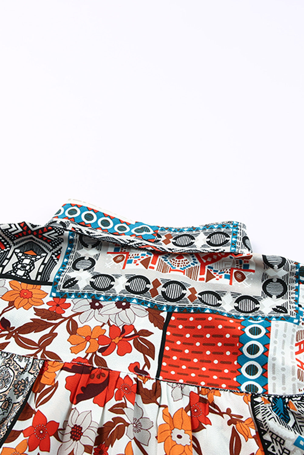 Multicolor Boho Patchwork Print Flowy Long Sleeve Kimono