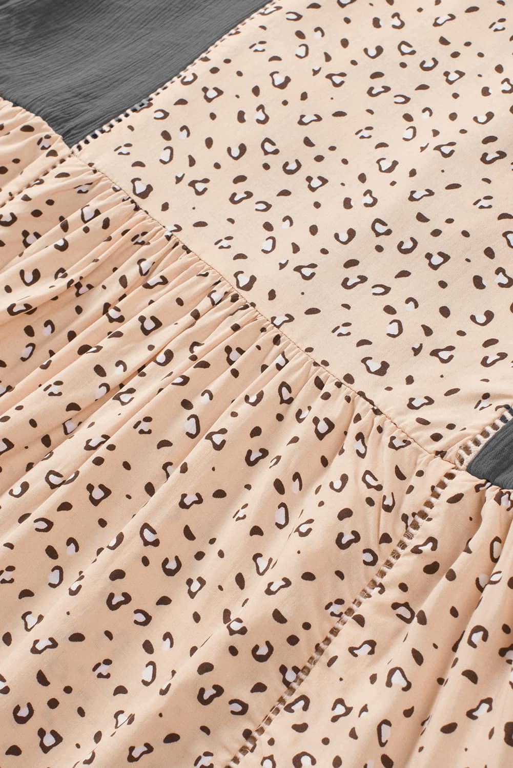 Khaki Geometric Leopard Patchwork Short Sleeve Top