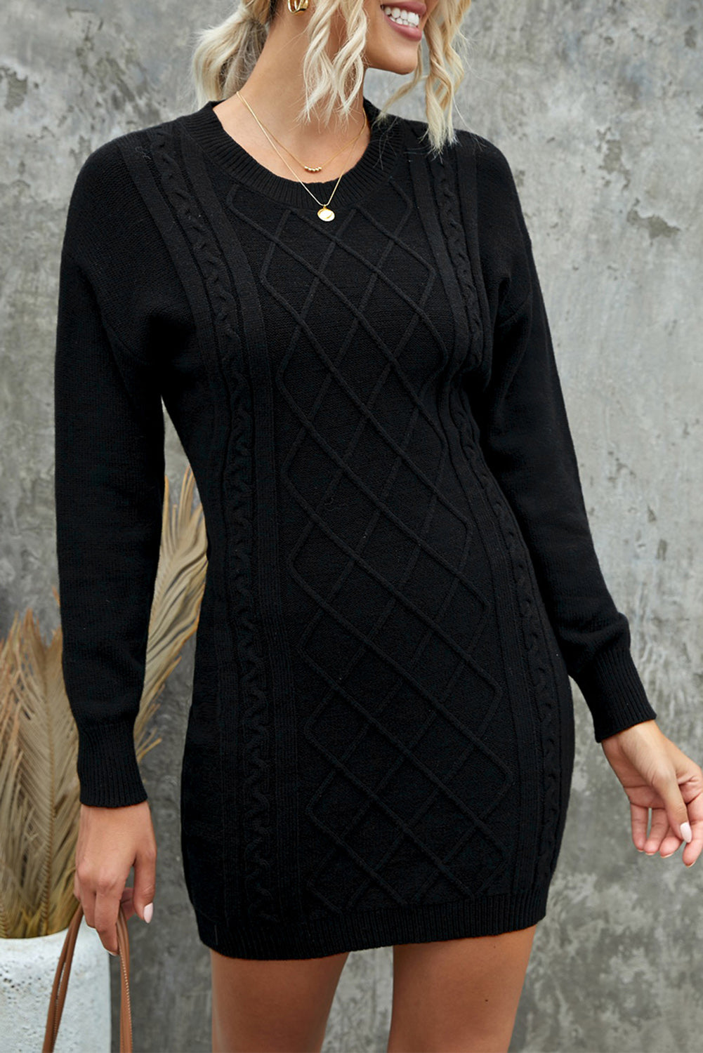 Geometric Texture Bodycon Sweater Dress