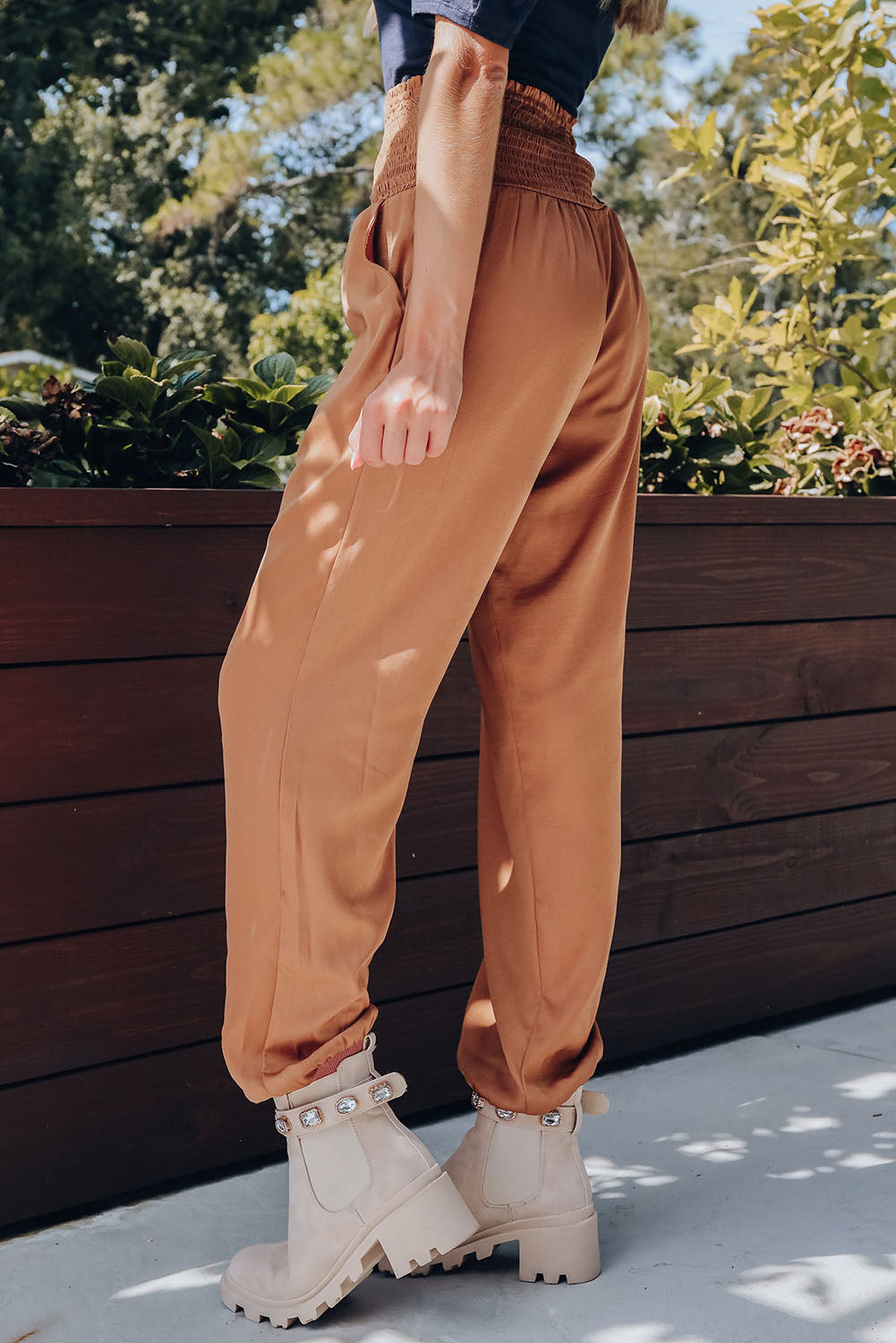 High Smocked Waist Joggers