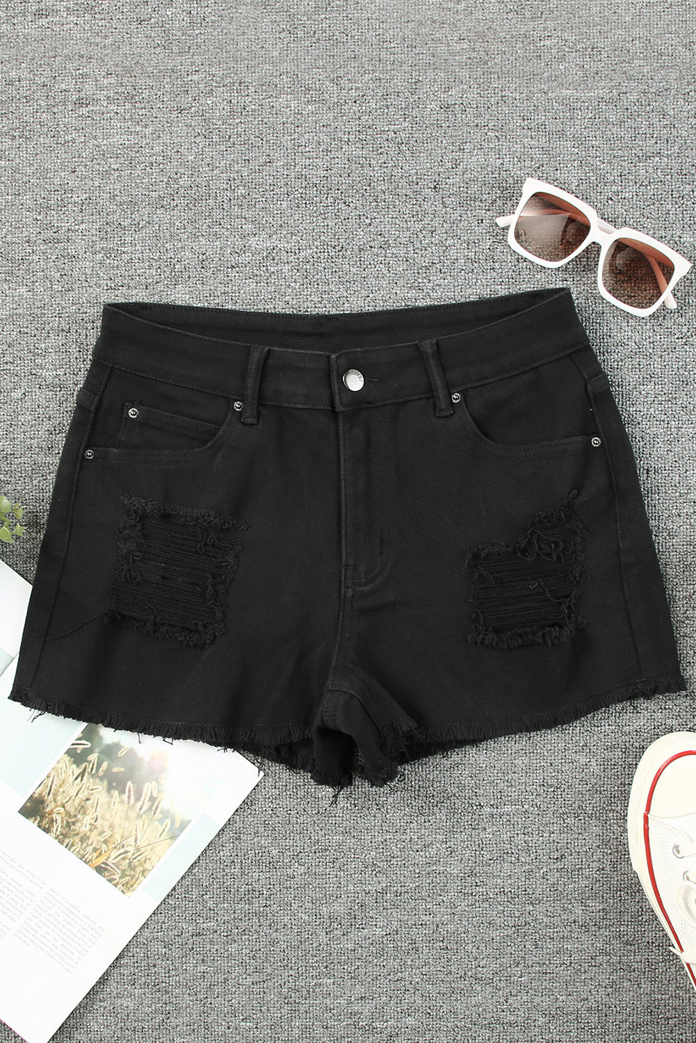 Distressed Tasseled Denim Shorts
