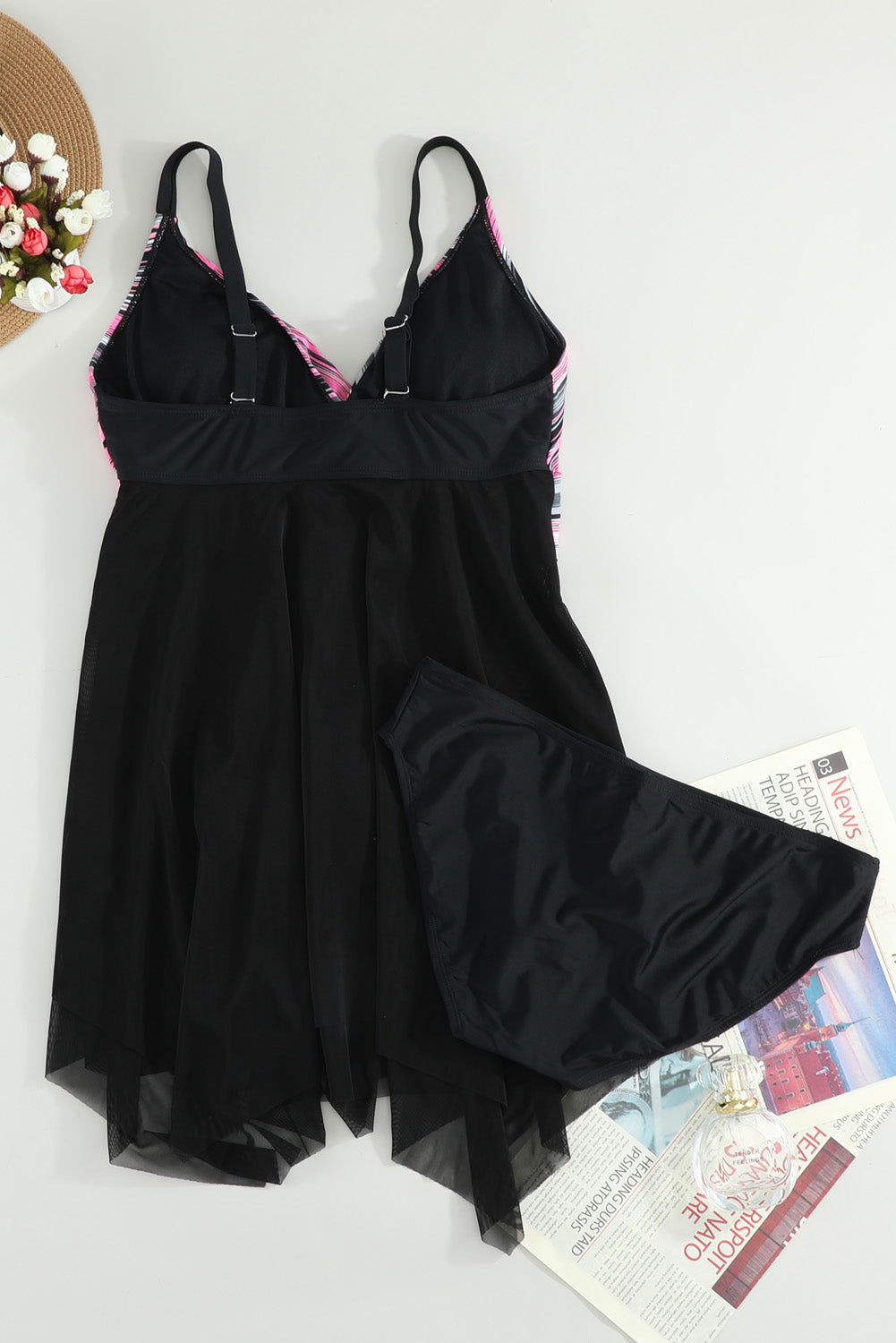 Retro Polka Dot Print Handkerchief Hem Tankini Set