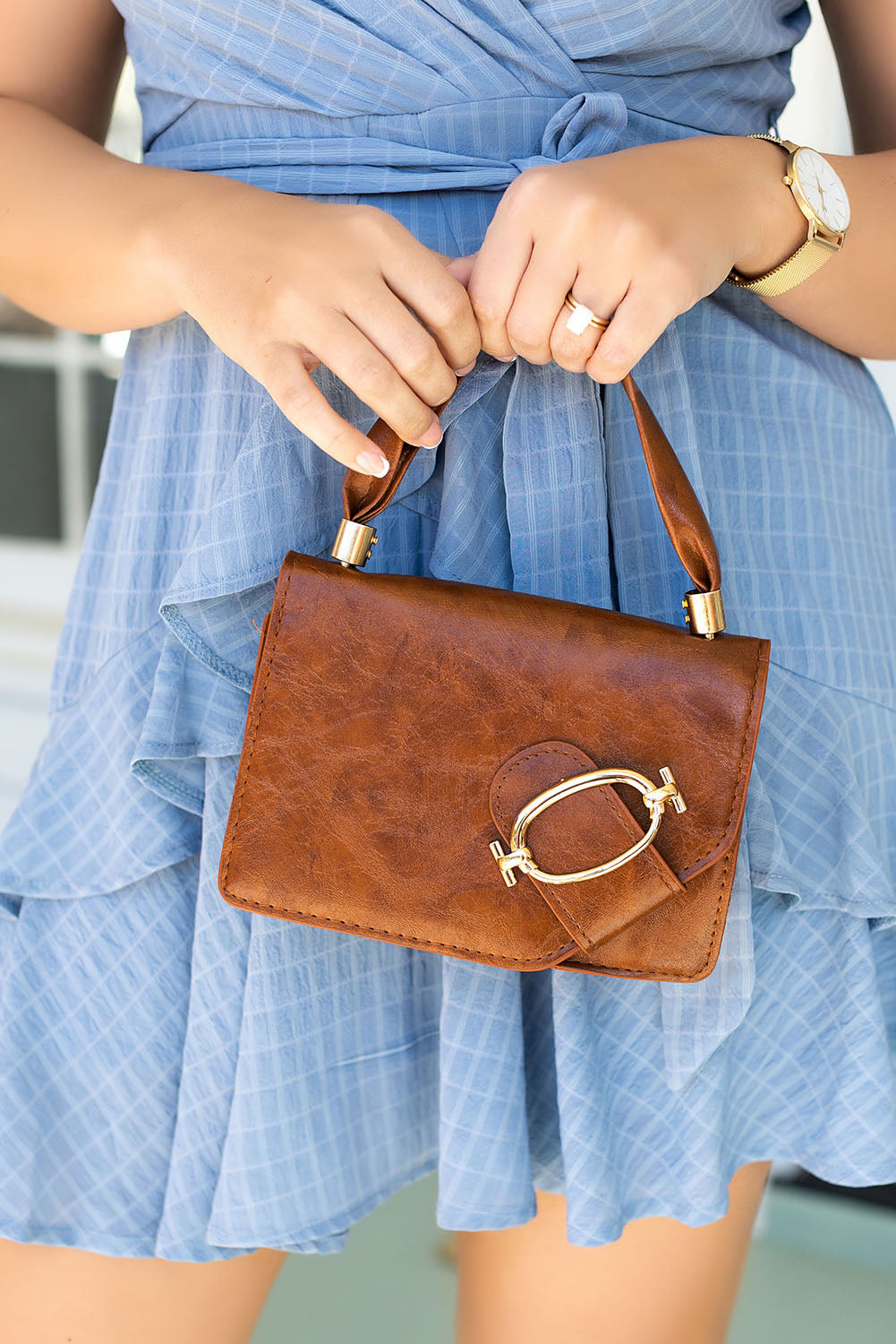 Metal Decor Flap Square Crossbody Bag