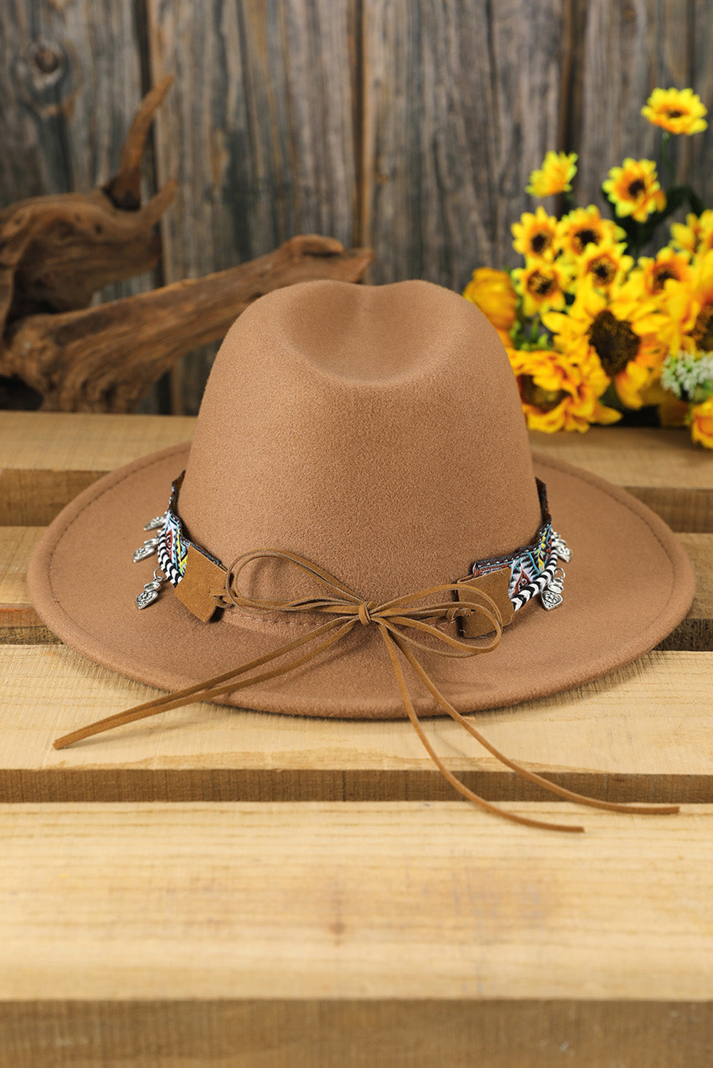 Khaki Silver Dangle Embroidery Decor Classic Jazz Bowler Hat