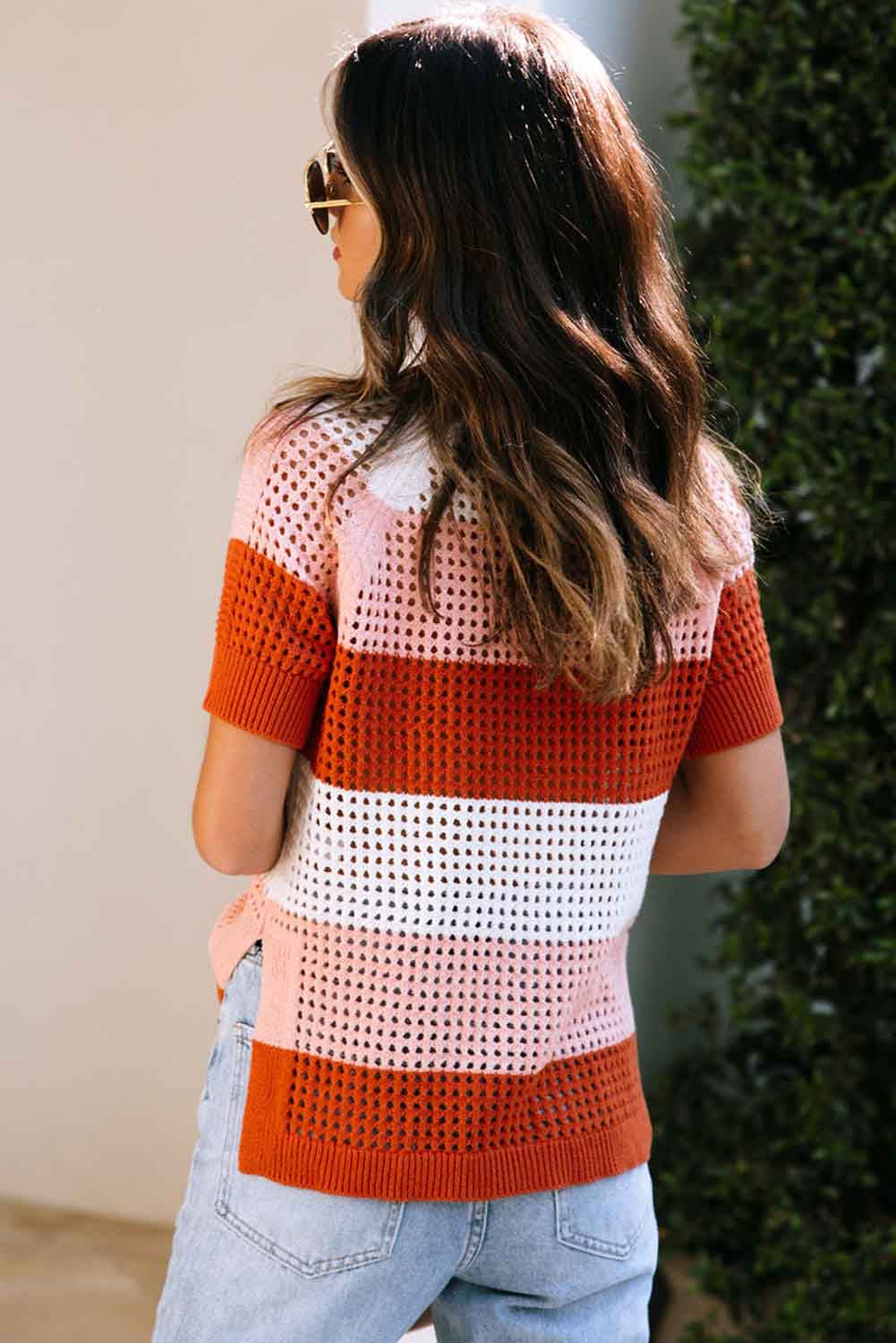 Crochet Knit Colorblock Stripe Top