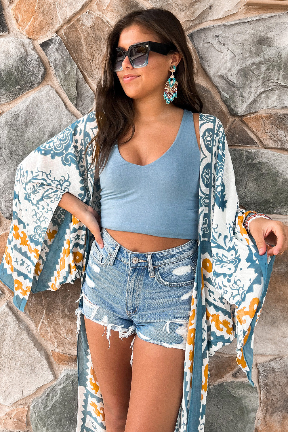 Paisley Mix Pattern Print Long Kimono