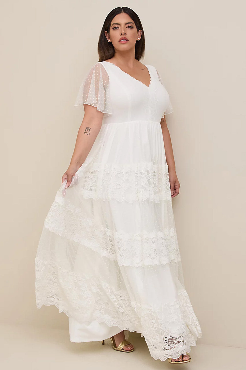 Plus Size Lace A-line Boho Wedding Dress