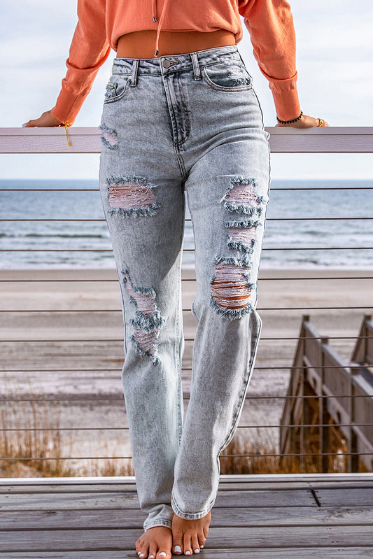 Fading Wash Distressed Casual Jeans