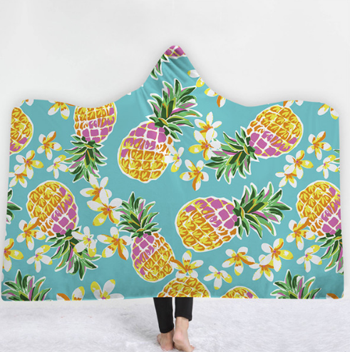 Hooded Thermal Fleece Blanket Coral Fleece Print Winter Warm Home Travel Portable Wearable Thick Hoodie Blanket For Adults Kids