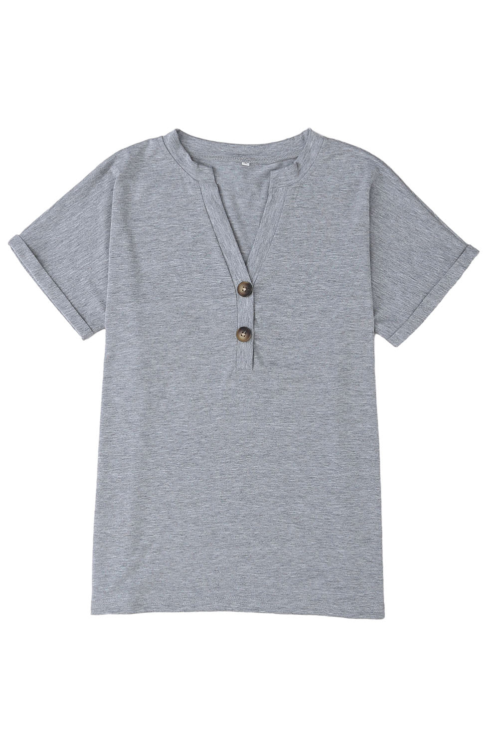 Button V Neck Rolled Short Sleeve T Shirt