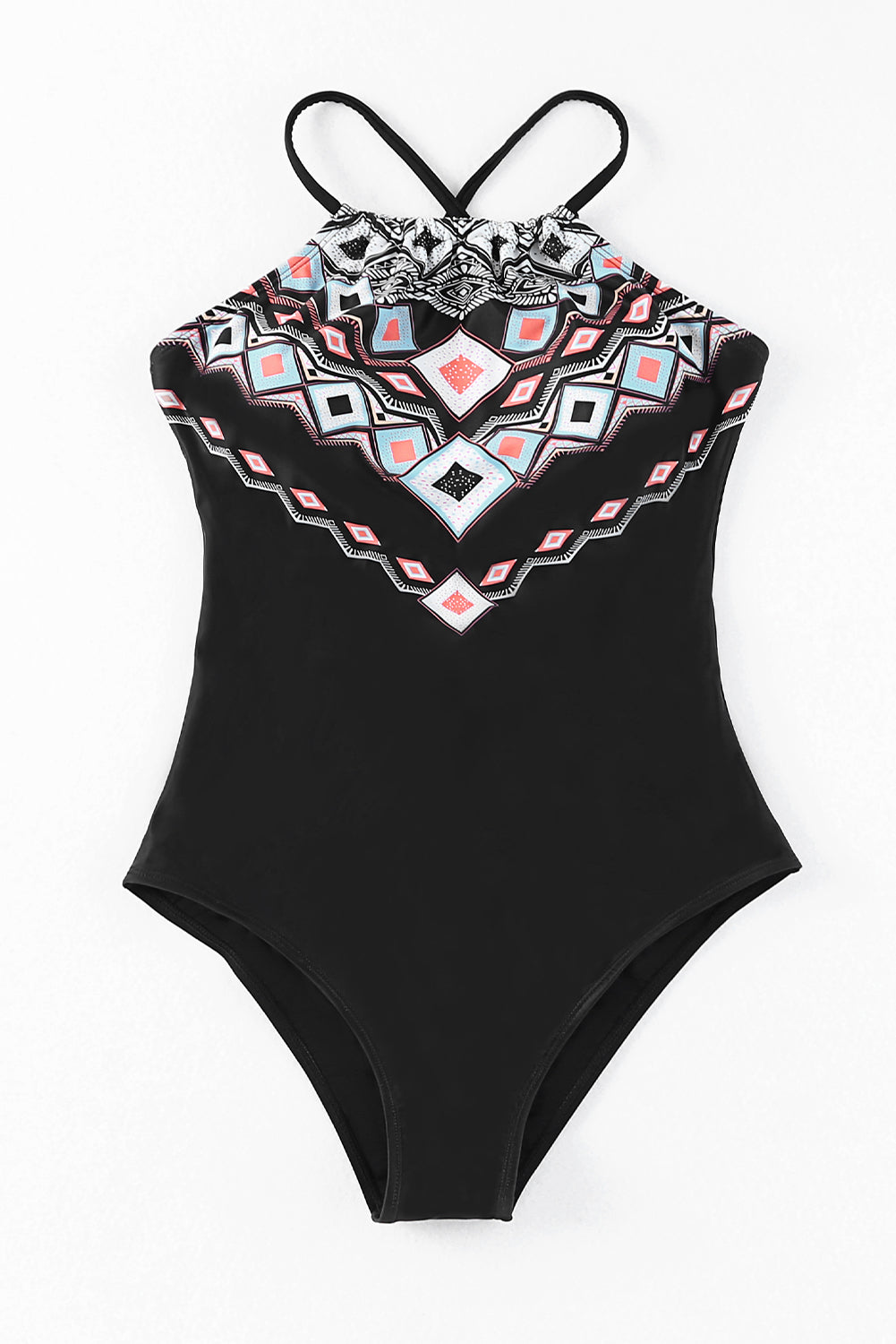 Ethnic Geometry Accent One Piece Swimsuit