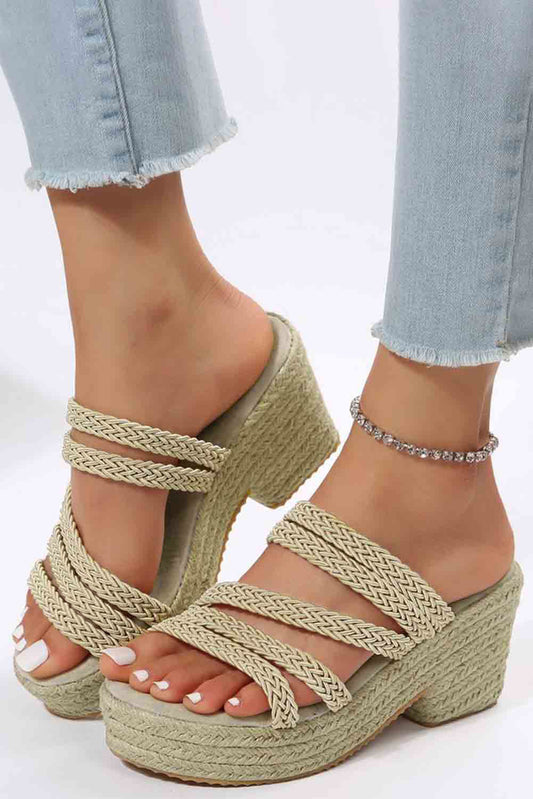 Braided Straps Slip-on Heeled Slippers